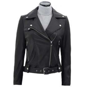 1UP Ruby Rose Biker Black Leather Jacket