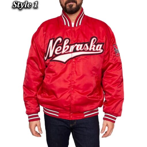 90’S University Of Nebraska Red Varsity Satin Jacket