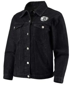 Black Brooklyn Nets Patch Button-Up Denim Jacket