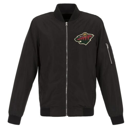 Black Minnesota Wild Lightweight Nylon Bomber Jacket
