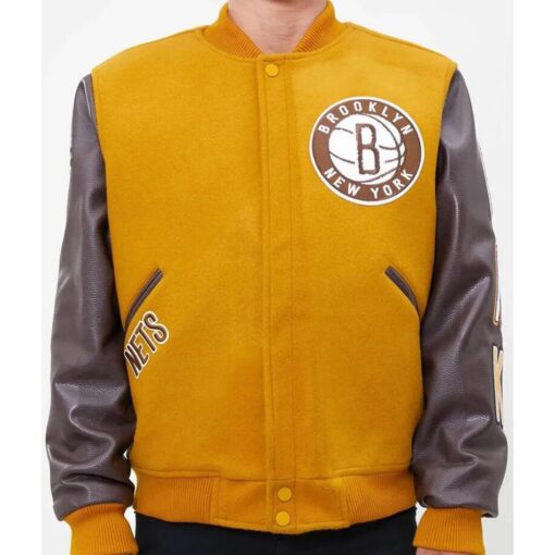 Brooklyn Nets Orange And Brown Varsity Jacket