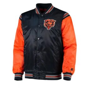 Chicago Bears Navy Blue and Orange Starter Varsity Jacket