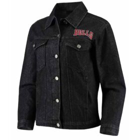 Chicago Bulls Patch Black Denim Button-Up Jacket