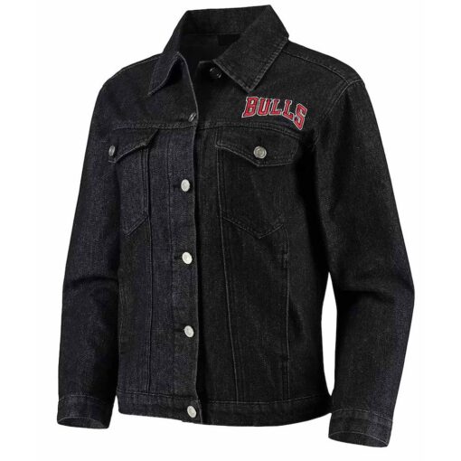Chicago Bulls Patch Black Denim Button-Up Jacket