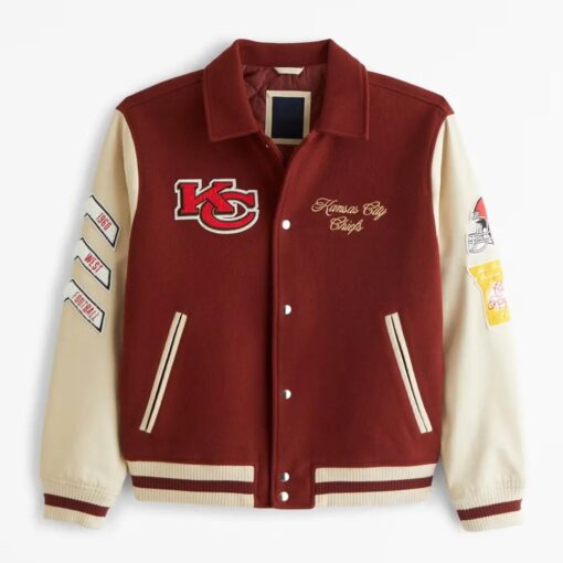 Kansas City Chiefs Burgundy And Off White Varsity Jacket