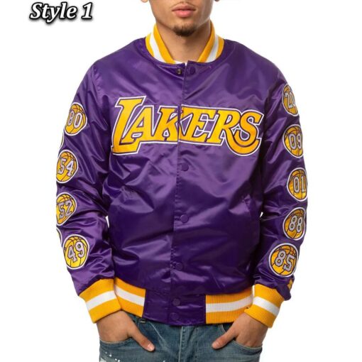 La Lakers Champs 17 Patches Satin Jacket