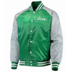 NY Jets Lead Off Green and Gray Satin Jacket