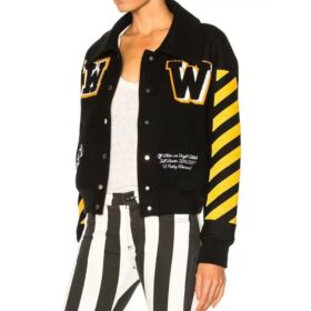 Women’s Off-White Virgil Abloh Varsity Black Jacket with Striped Sleeves